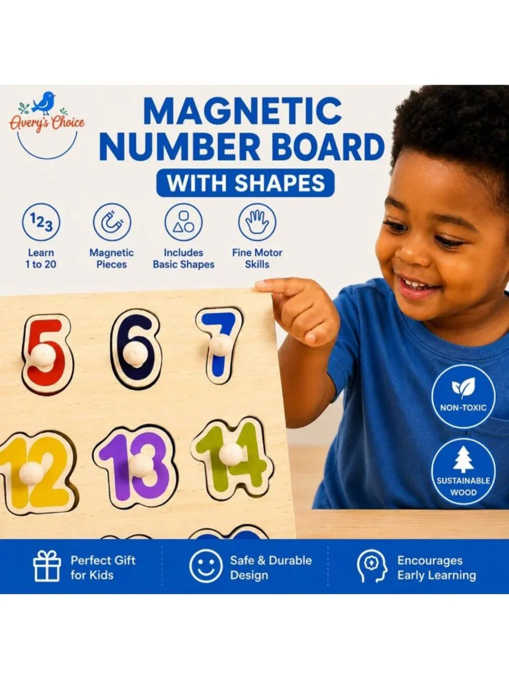 Magnetic Wooden Number & Shape Recognition Puzzle | 13 Colorful Pieces, 36